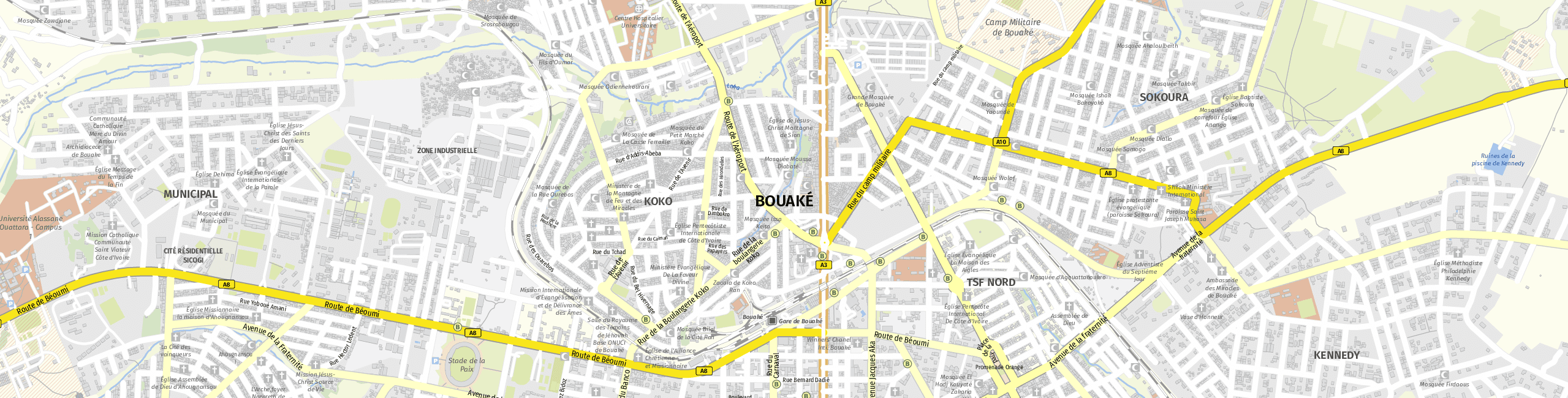 Stadtplan Bouaké zum Downloaden.