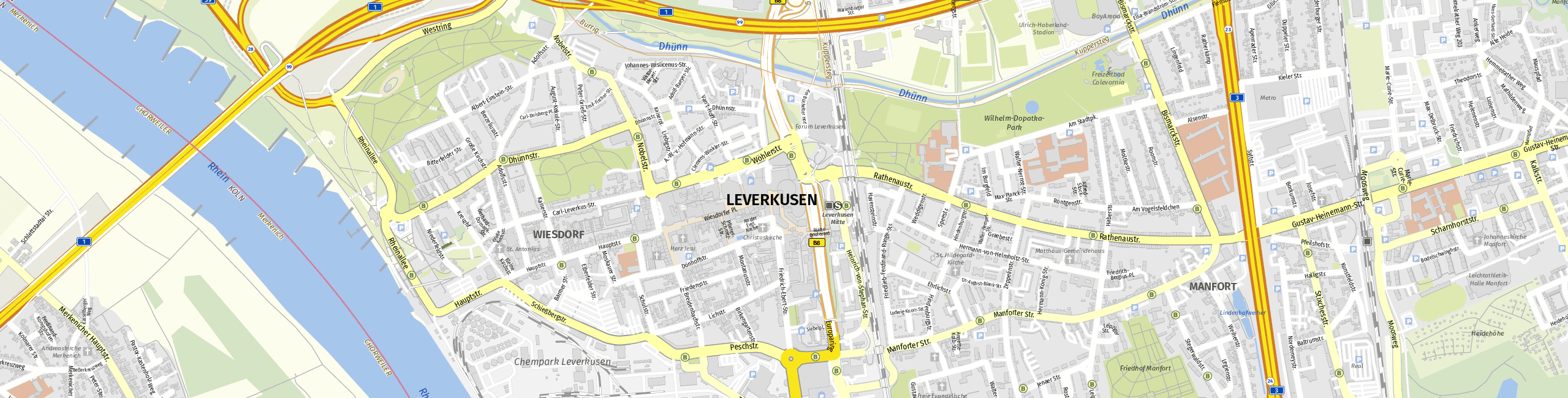 Stadtplan Leverkusen zum Downloaden.