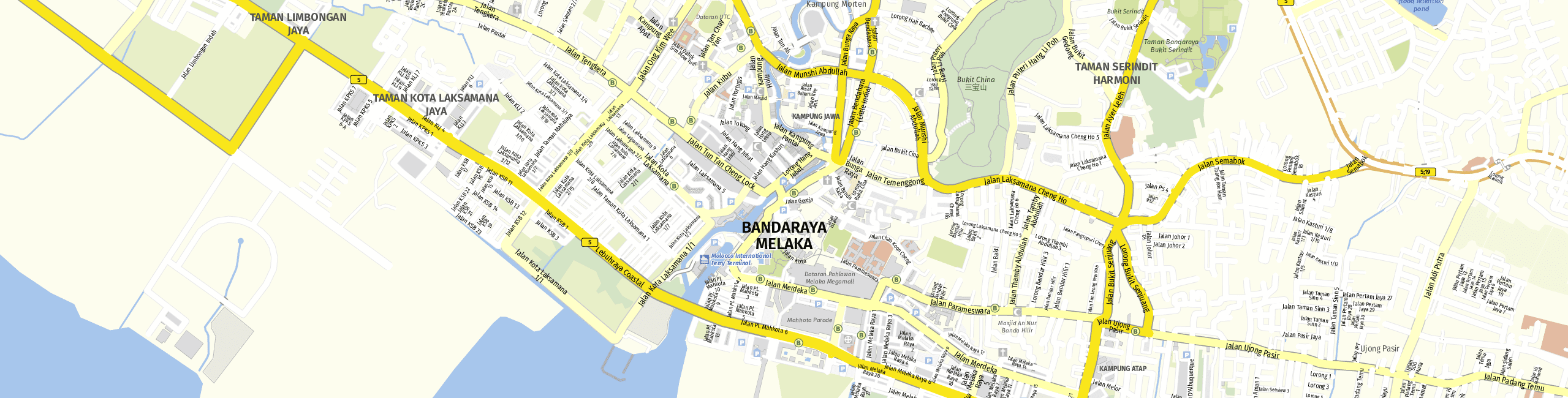 Stadtplan Malakka-Stadt zum Downloaden.