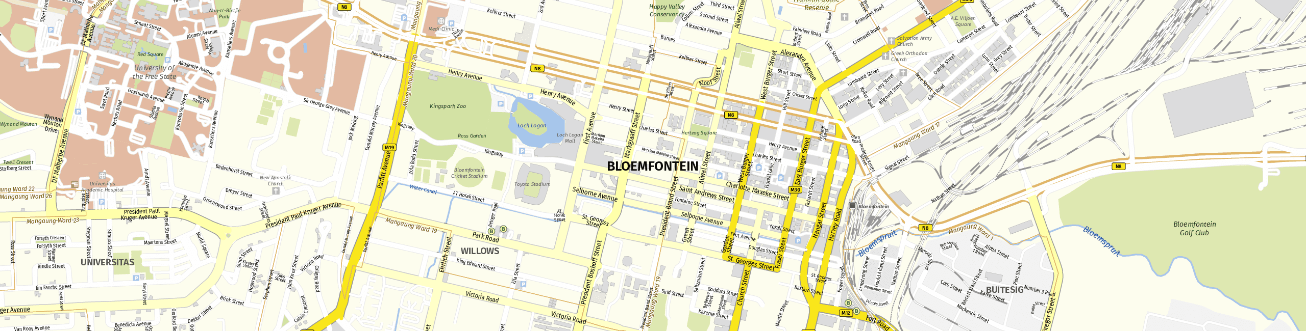 Stadtplan Bloemfontein zum Downloaden.