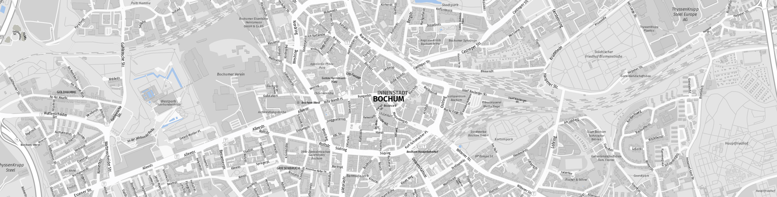 Touristischer Stadtplan mit Sehenswürdigkeiten und Straßenverzeichnis Bochum Stadtplan: SP 1:18000 