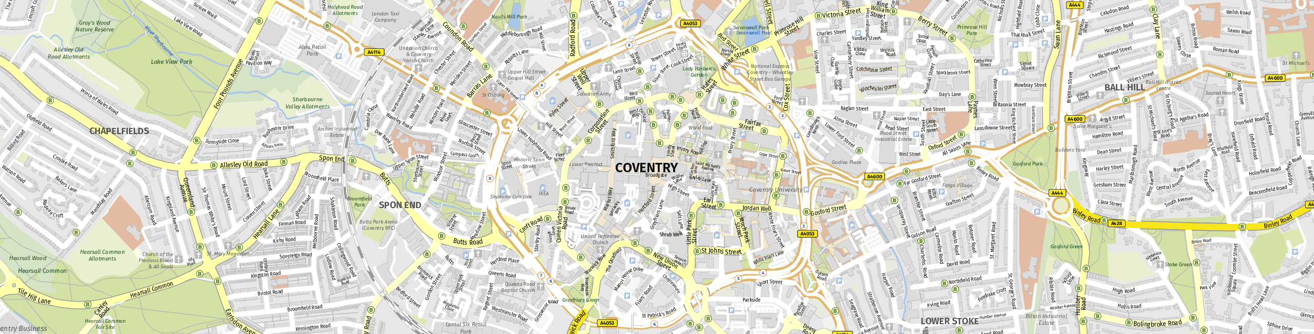 Stadtplan Coventry zum Downloaden.
