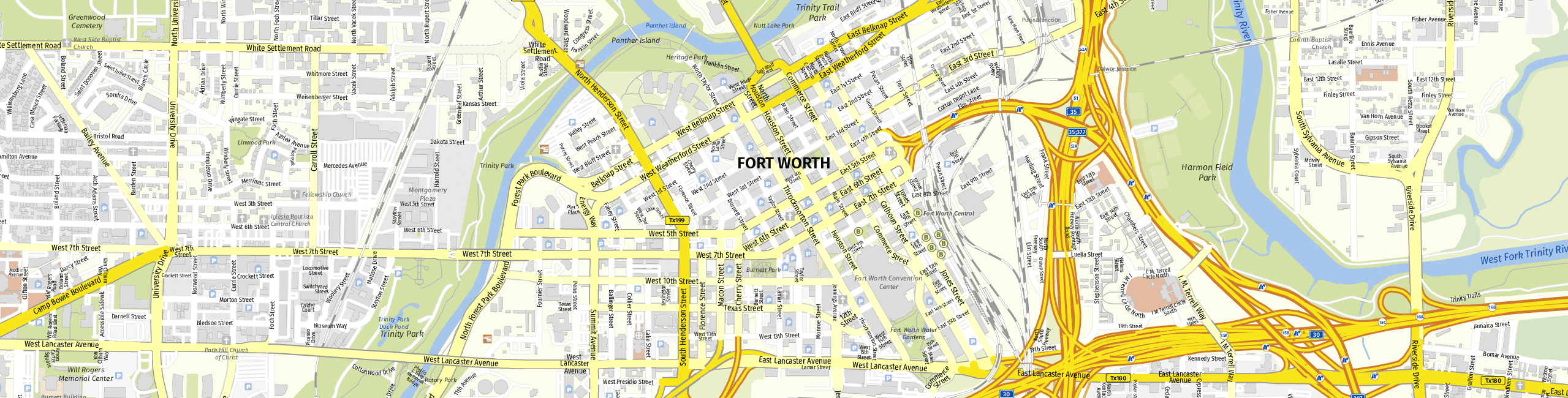 Stadtplan Fort Worth zum Downloaden.