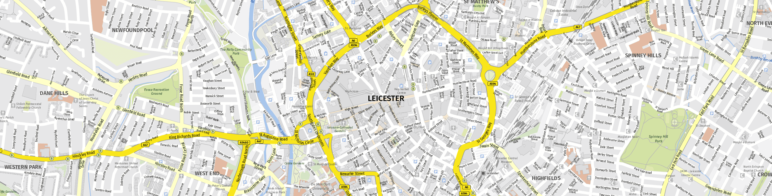 Stadtplan Leicester zum Downloaden.