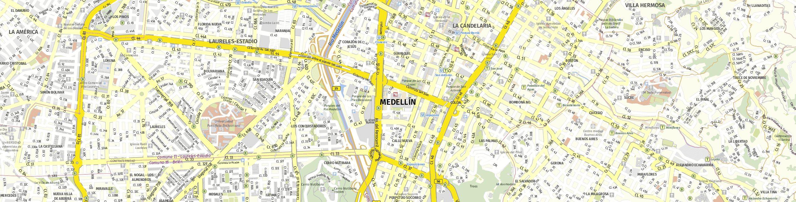 Stadtplan Medellín City zum Downloaden.