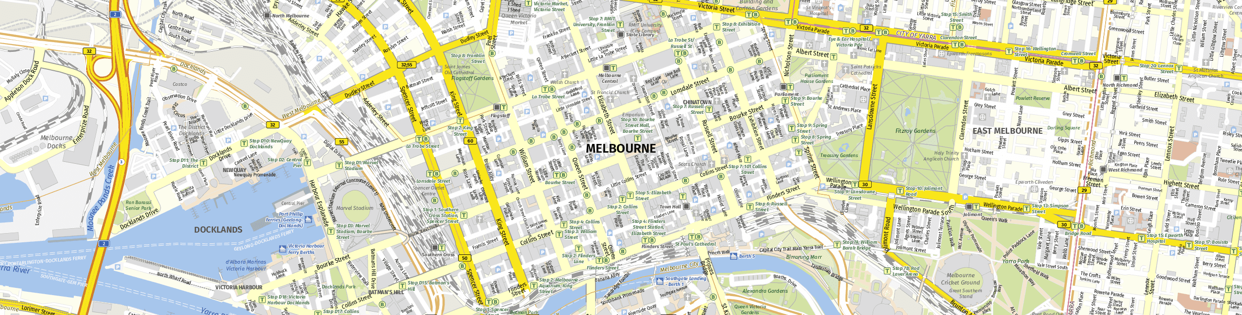 Stadtplan Melbourne zum Downloaden.