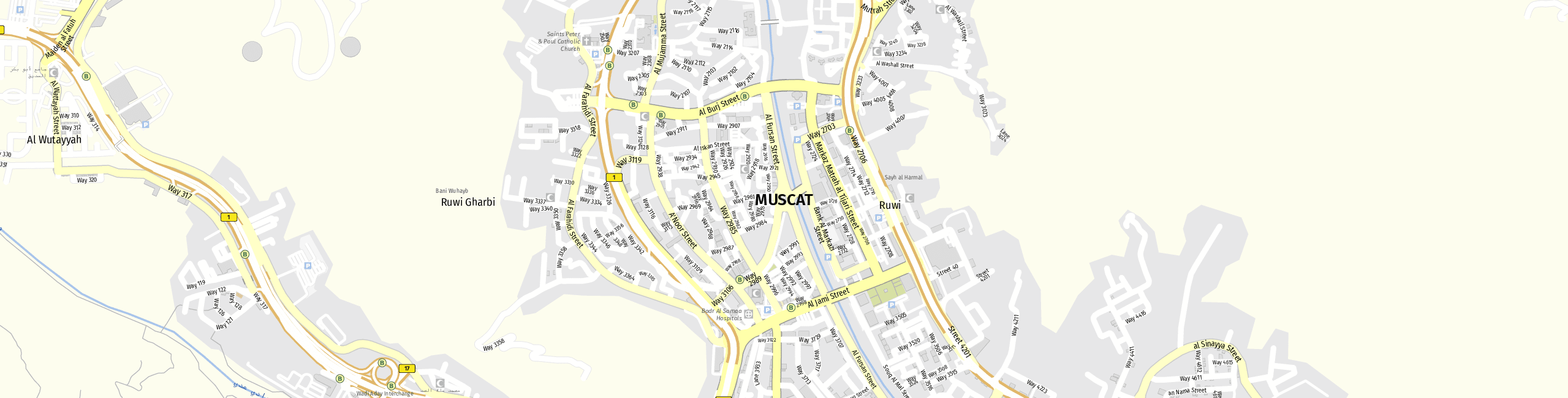 Stadtplan Muscat, Oman zum Downloaden.
