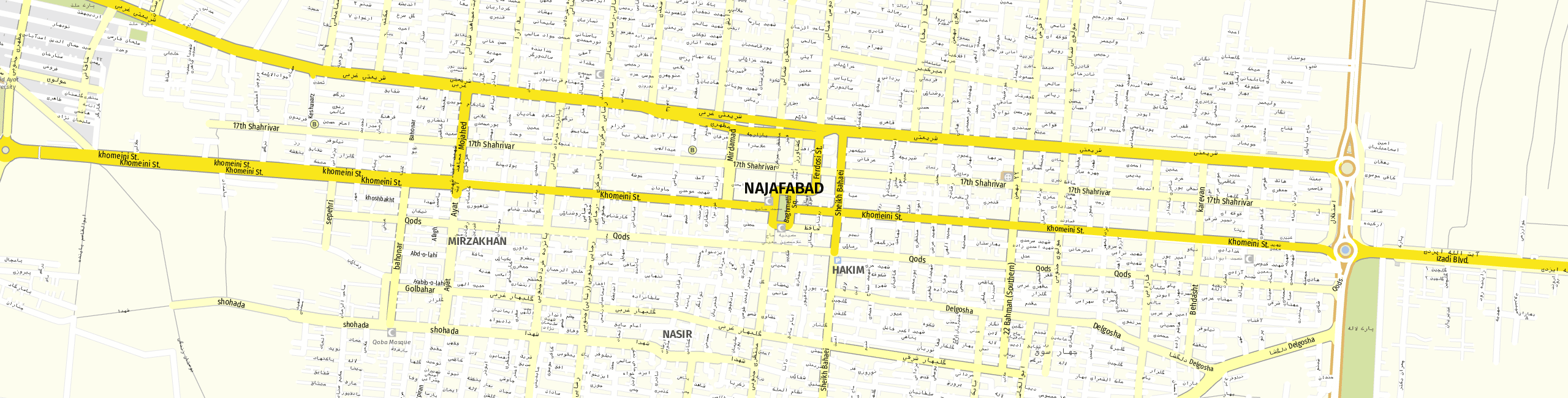 Stadtplan Najaf Abad zum Downloaden.