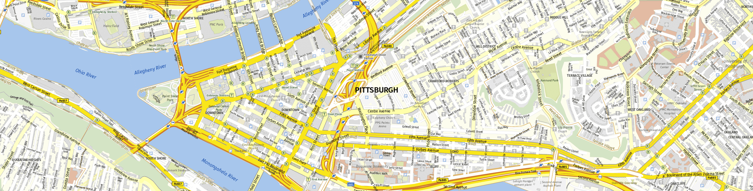 Stadtplan Pittsburgh zum Downloaden.