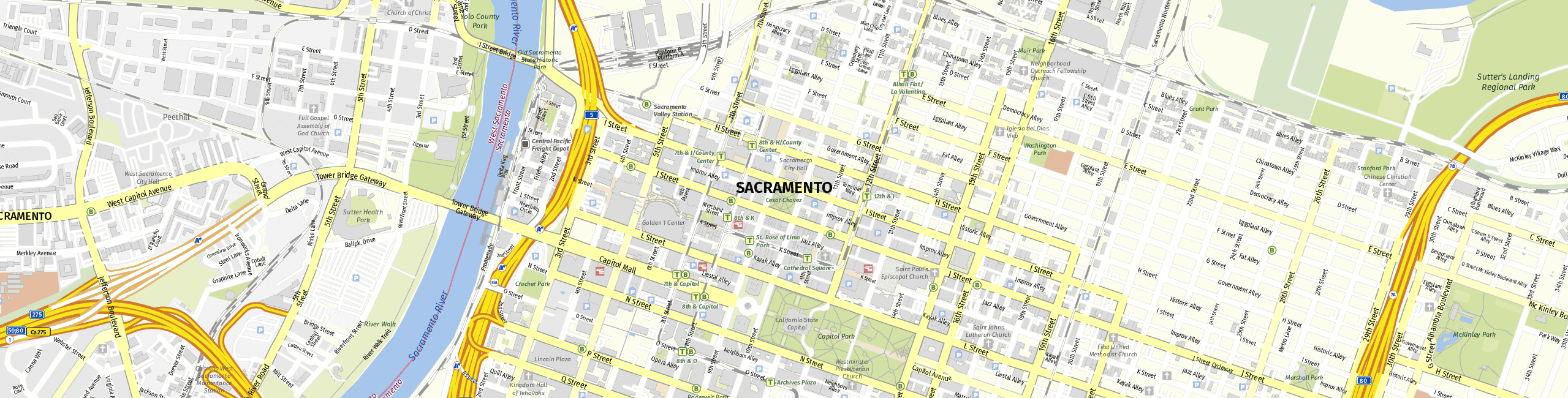 Stadtplan Sacramento zum Downloaden.