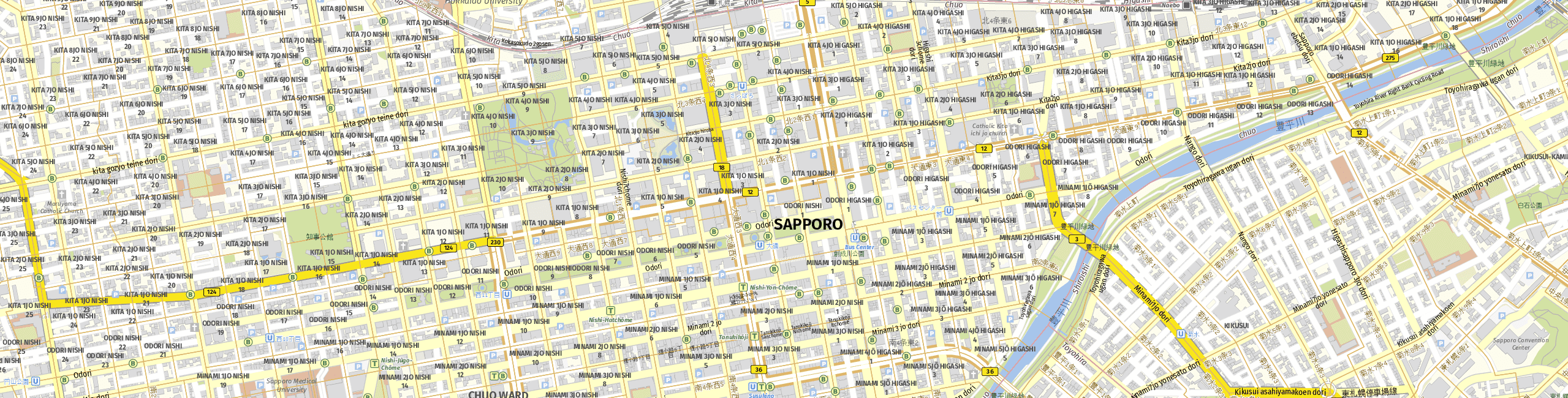 Stadtplan Sapporo zum Downloaden.