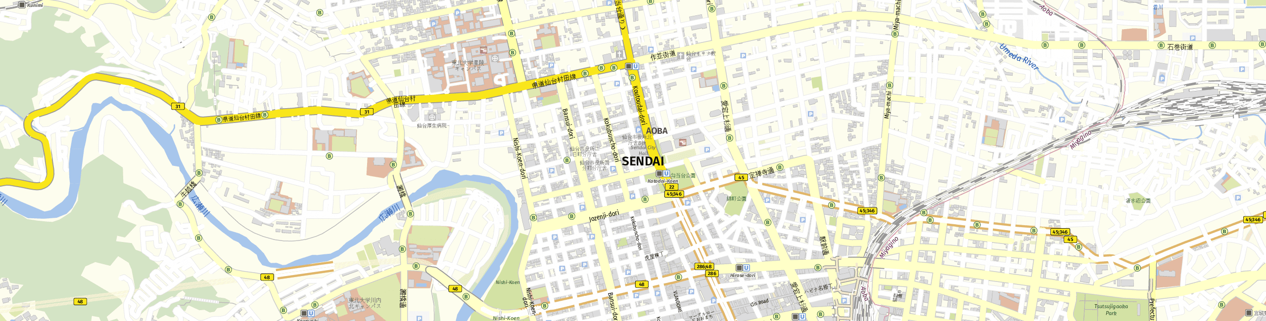 Stadtplan Sendai zum Downloaden.
