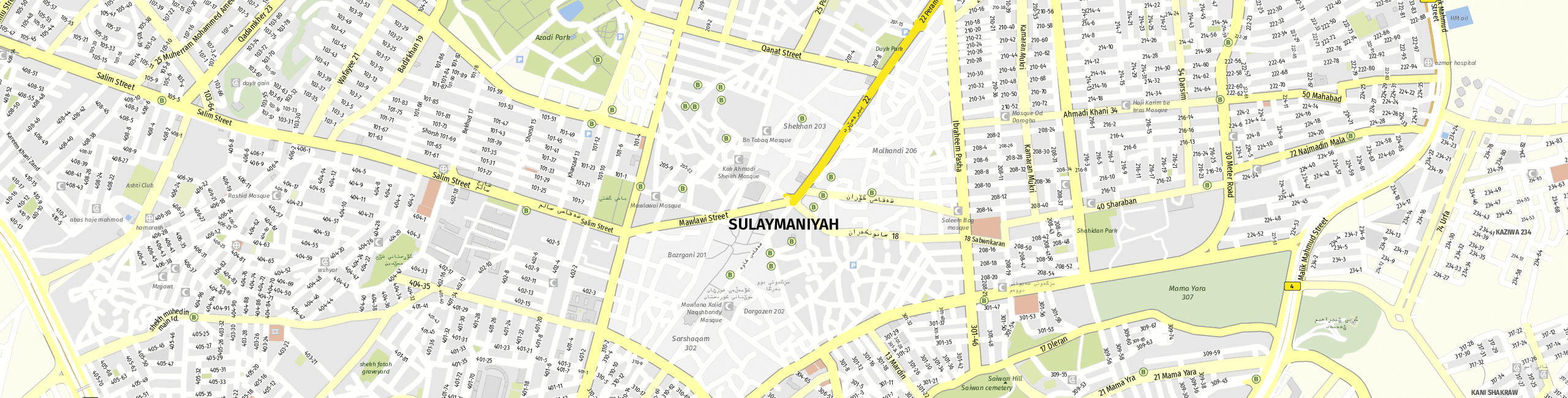 Stadtplan Sulaymaniyah zum Downloaden.