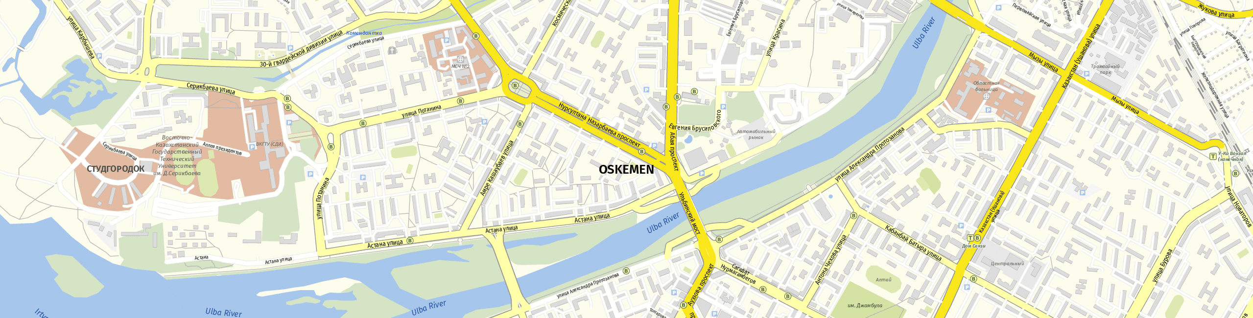 Stadtplan Ust-Kamenogorsk zum Downloaden.