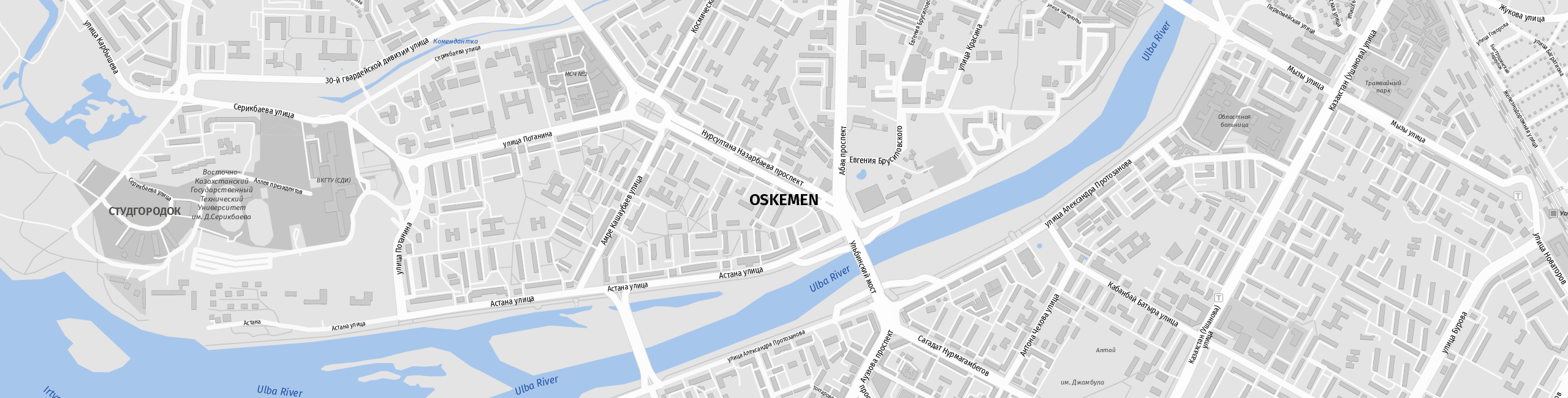 Stadtplan Ust-Kamenogorsk zum Downloaden.